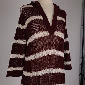 🌺 Tommy Bahama Nautical Stripe Knit Hoodie Sweater Beach Cover Up Crochet Dress